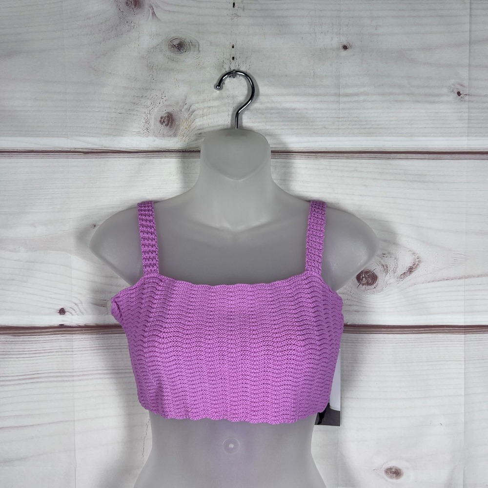 Naked Wardrobe Crop Top Womens Small Purple Crochet Tie Back Sleeveless Solid